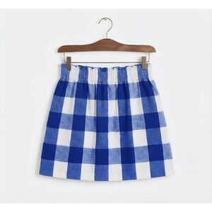 J.Crew Heritage Blue White Gingham Linen Cotton Elastic Waist Mini Skirt